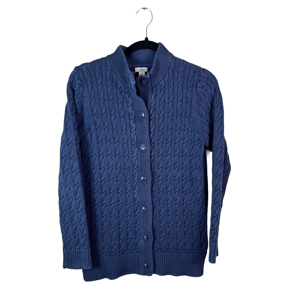 L.L. Bean Cable Knit Cardigan Sweater Women's M Blue Preppy